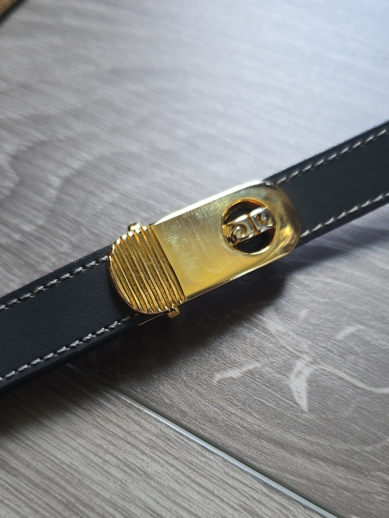 Pierre Cardin Vintage Top Grain Leather Belt Blue Gold Buckle Skinny